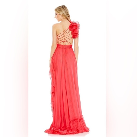 Mac Duggal 67989 Cherry Asymmetrical Neckline High-low Hem Ruched Dress size 10 - Picture 2 of 4